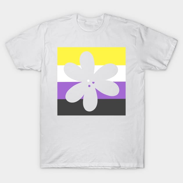 Flower Outline - discreet nonbinary pride flag T-Shirt by JuneNostalgia